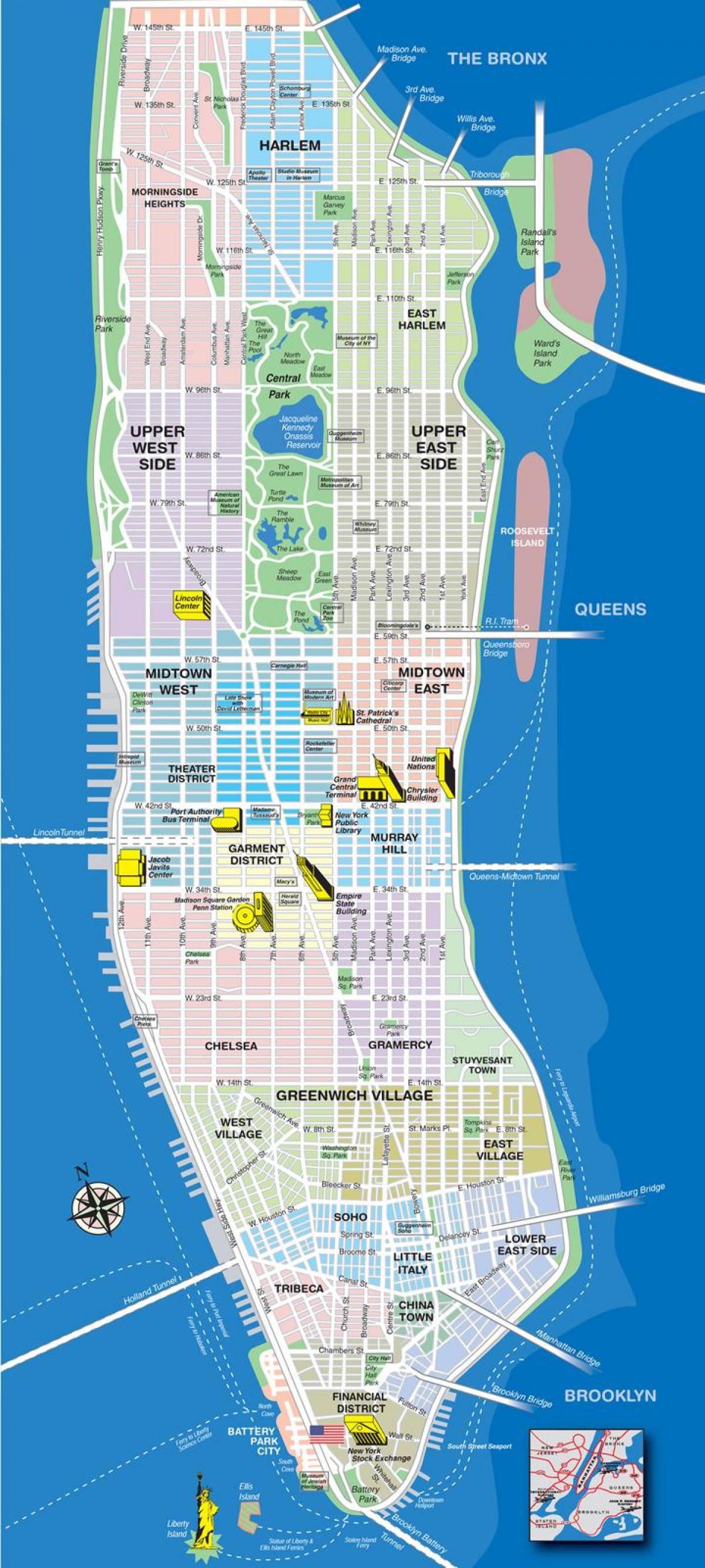 karte upper Manhattan apkārtne