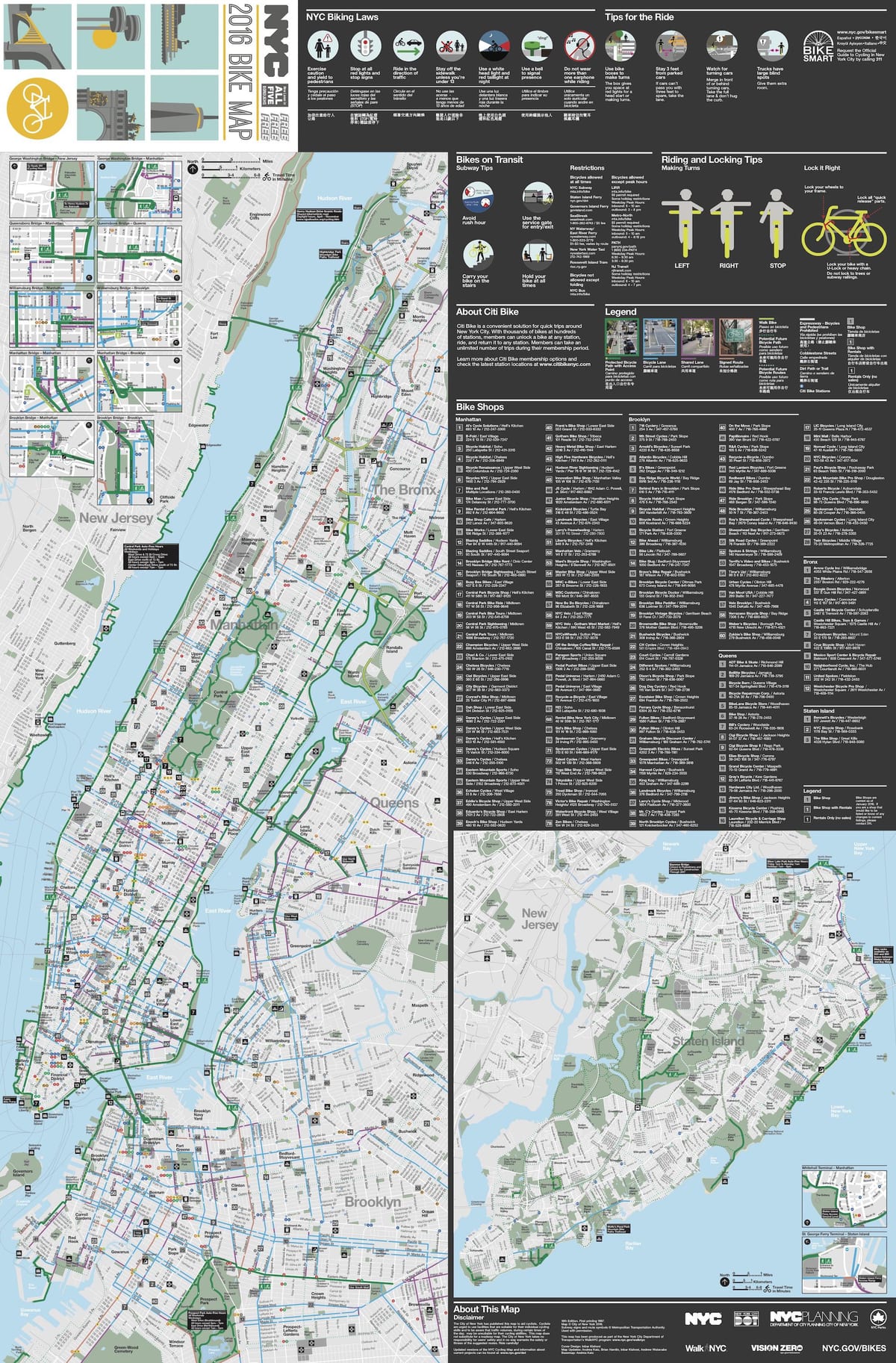 Manhattan velosipēdu joslas kartē