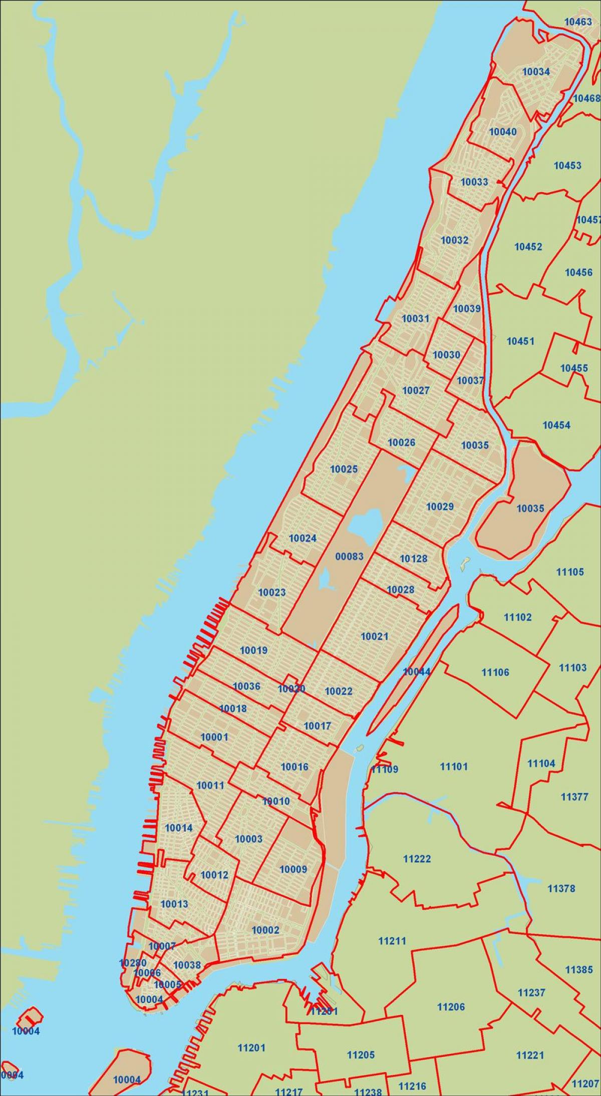 NYC zip kodu karte Manhattan