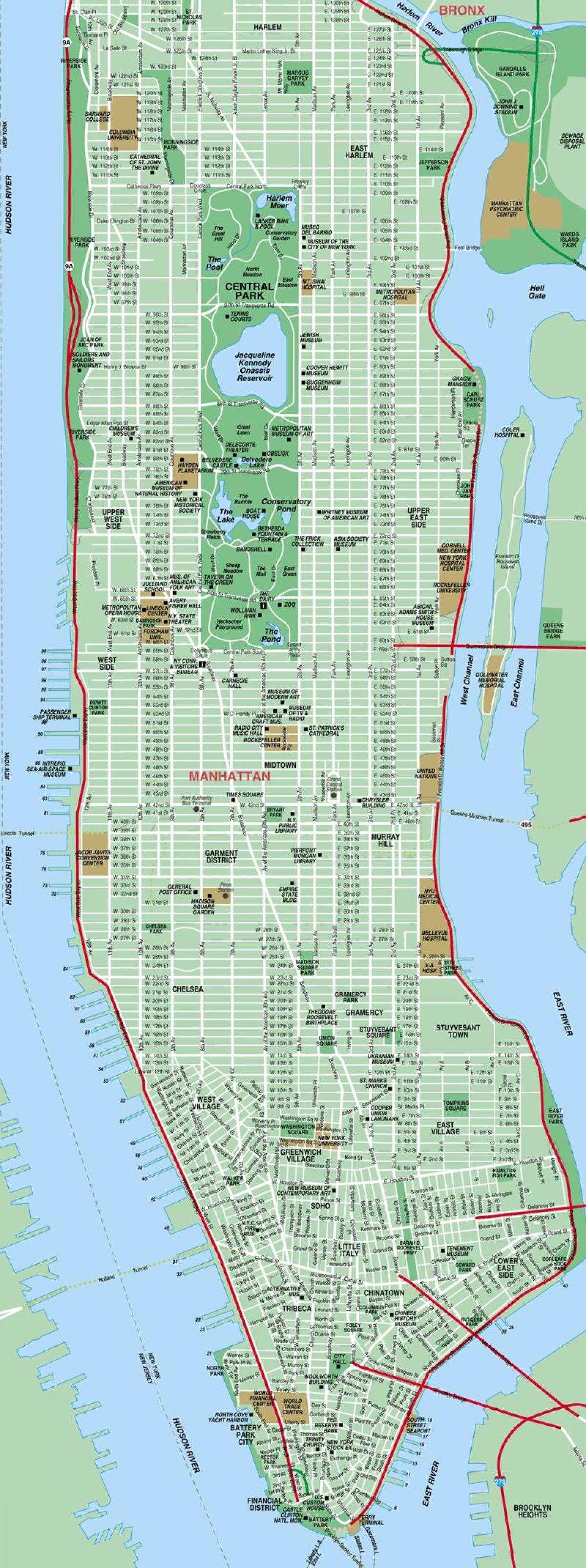 Manhetenas ielu karti augstas detalizācijas