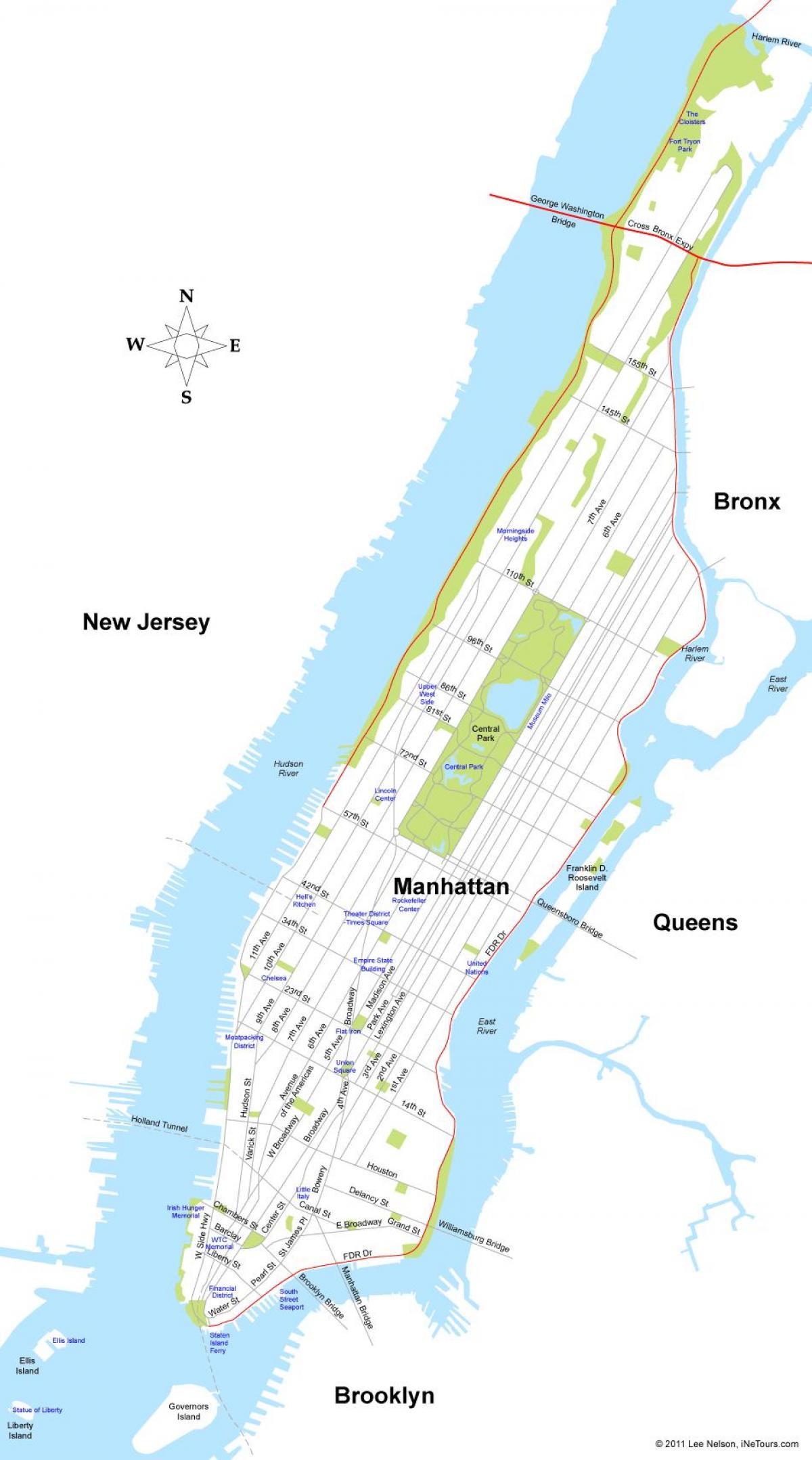 karte Manhattan island, New York