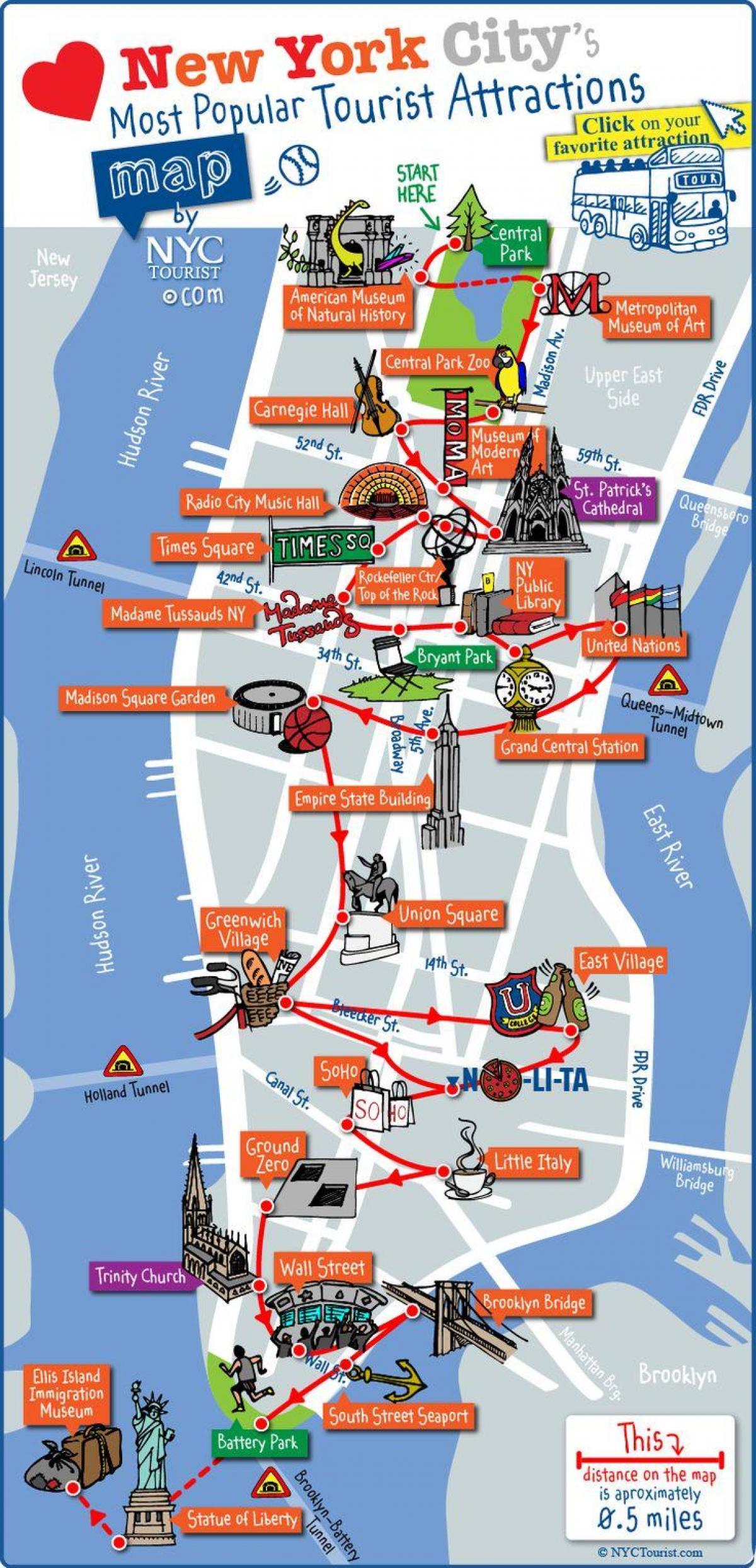 midtown Manhattan objektiem kartē