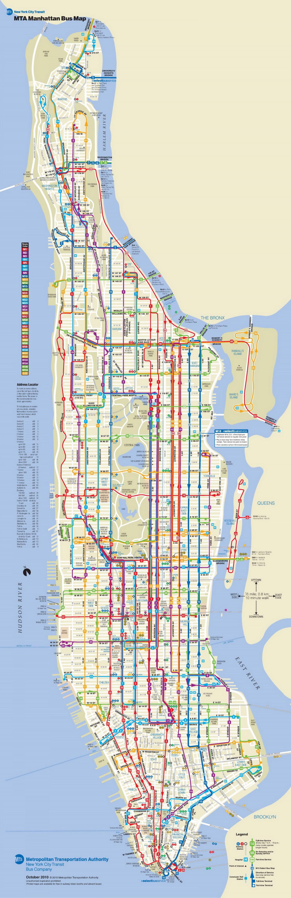 Manhattan autobusu karte ar pieturām