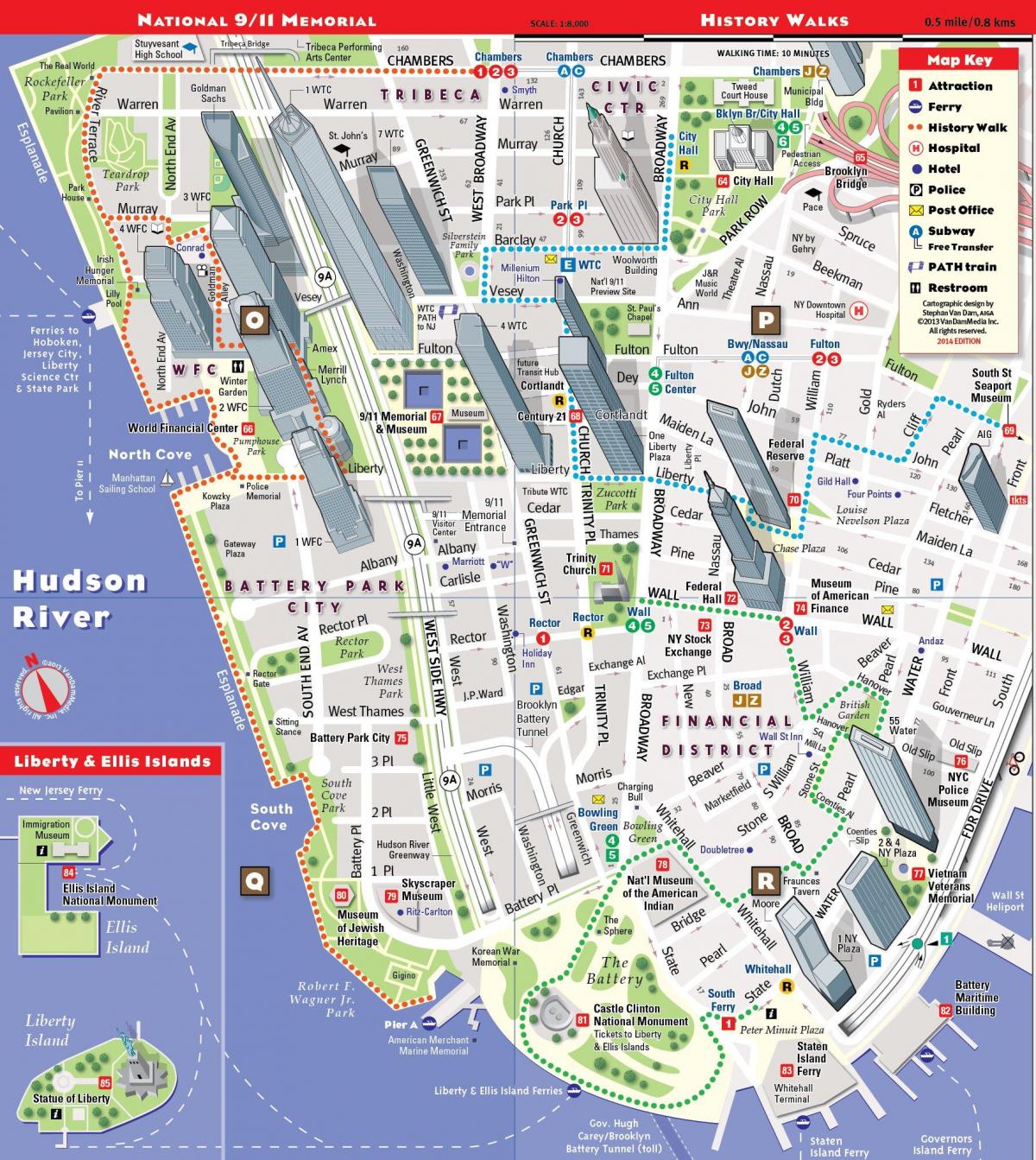 zemākas Manhattan, tūristu kartes