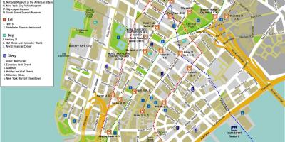 Karte zemākas Manhattan, ar ielu nosaukumiem