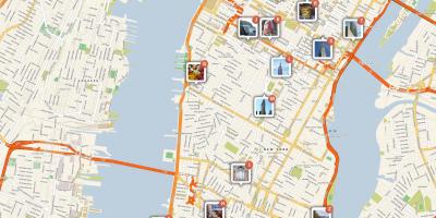 Karte Manhattan, demonstrējot tūrisma objektiem