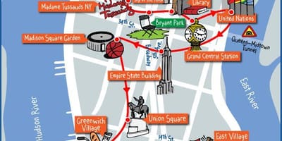 Midtown Manhattan objektiem kartē
